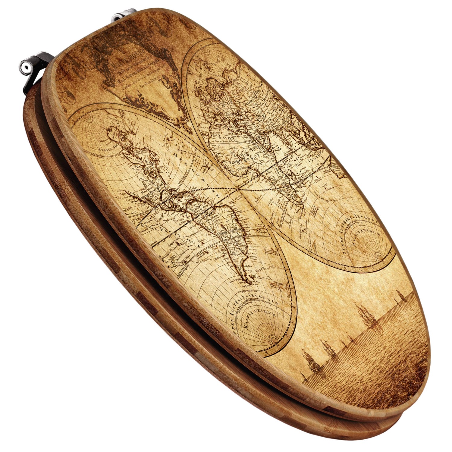 Banjado WC-Sitz aus Bambus mit Weltkarten-Motiv. Toilettendeckel für Standard-WCs.