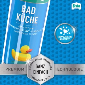 Sista Silikon Bad & Küche, graue Kartusche (280ml), schimmelresistenter Dichtstoff.