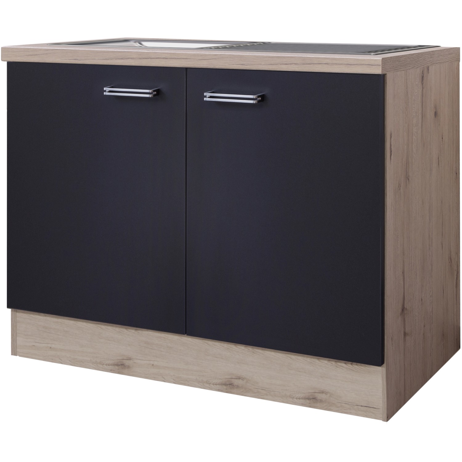 Flex-Well Exclusiv Spülenunterschrank Lara 100 cm Anthrazit-San Remo Eiche