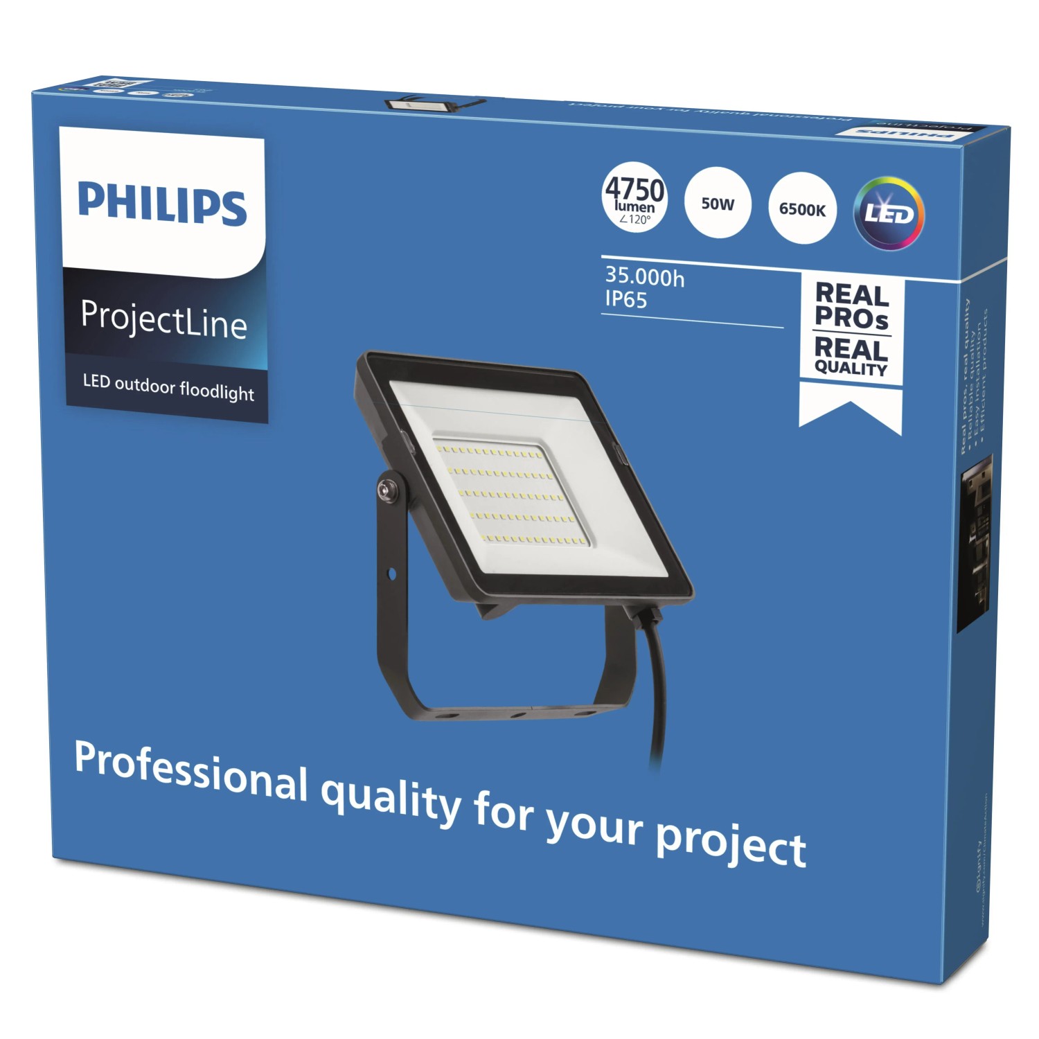 Philips Projectline 50W LED-Außenstrahler, 6500K, IP65, in Produktverpackung.