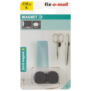 Fix-o-moll Magnetscheiben, 8er Set, Ferrit, 5 mm x Ø 20 mm, schwarz. Haushaltshelfer für flexible Befestigung.