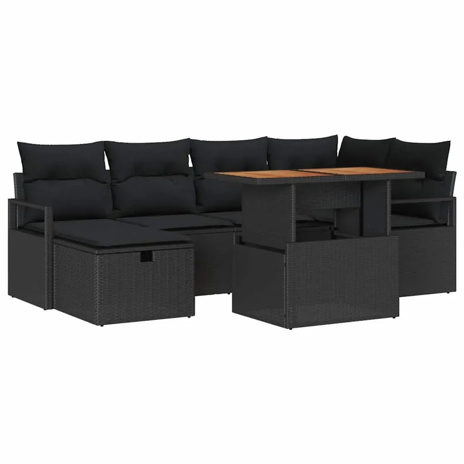 Thumbnail - vidaXL 7-Teiliges Garten-Sofa-Set mit Kissen in Schwarz aus Poly Rattan 3361331