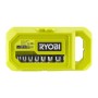 Ryobi Steckschlüssel-Set RHRS10PC mit Ratsche und 9 Nüssen in gelber Transportbox.