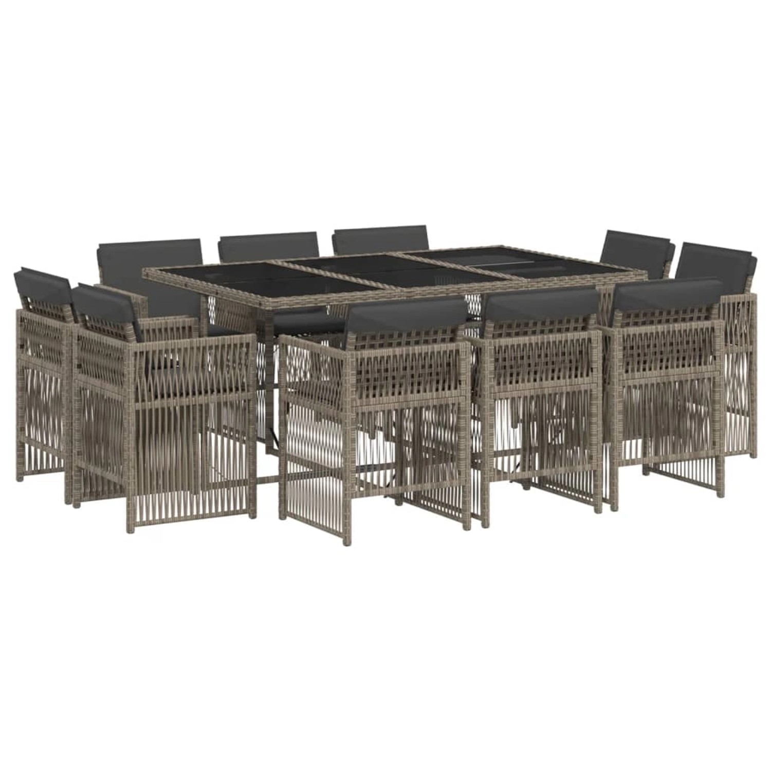 vidaXL 11-Tlg Garten-Essgruppe mit Kissen Grau Poly Rattan 3211028 günstig online kaufen
