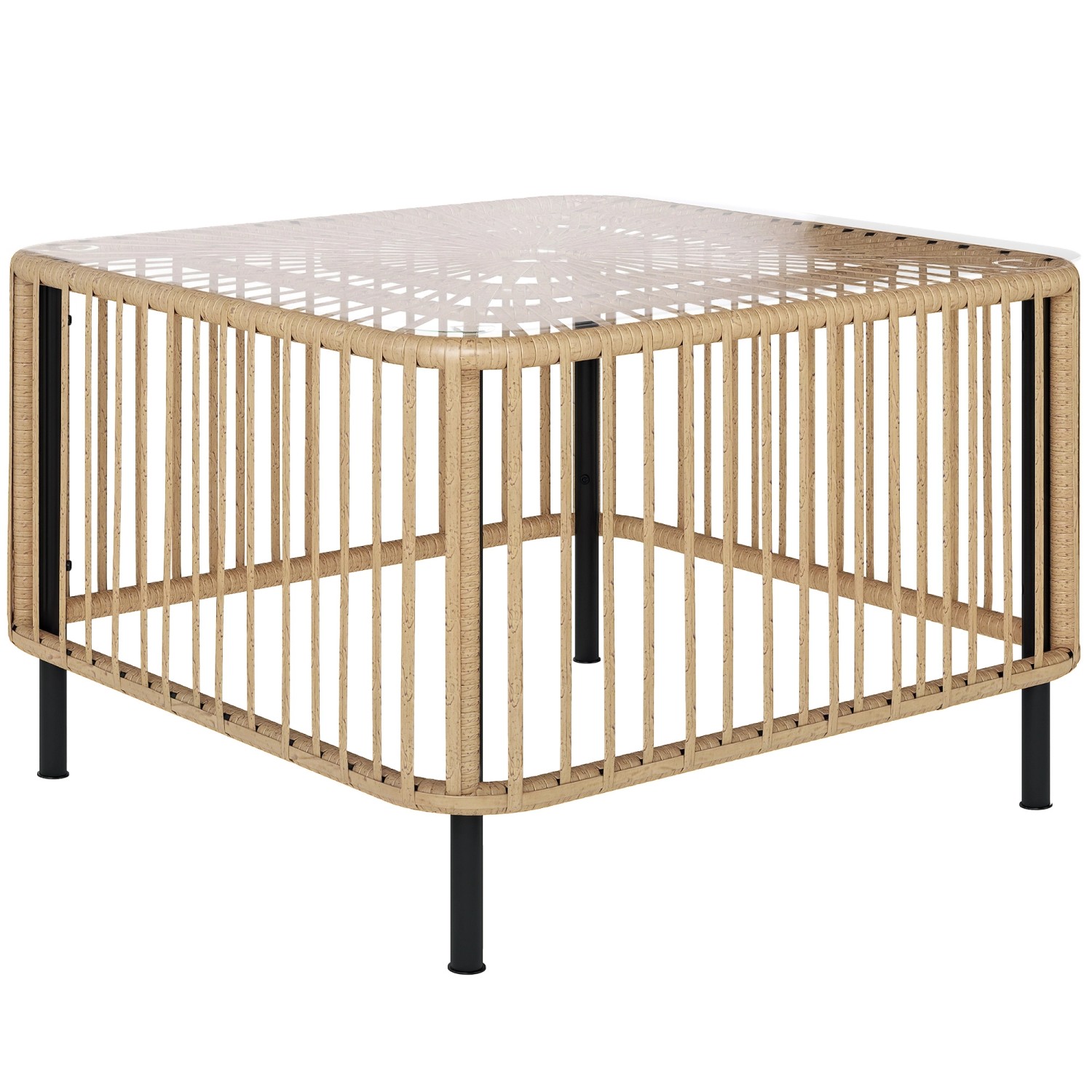 Outsunny Rattan-Gartentisch Stahl  PE-Rattan 65L x 65B x 43H cm Naturholz günstig online kaufen