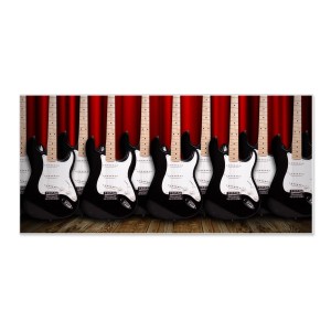 Magnettafel 78x37cm mit E-Gitarren Motiv. Weiße Magnetwand/Pinnwand aus Metall inkl. 4 Magnete.