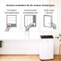 Bosch Cool 4000 Klimagerät mit Abluftschlauch und Installationsbeispiele für Fenster.
