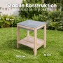 Roba Outdoor Spiel- & Wassertisch Tiny Natur aus Massivholz mit grauer Spielwanne und Ablage, auf Rasen. Ideal für Kinder.