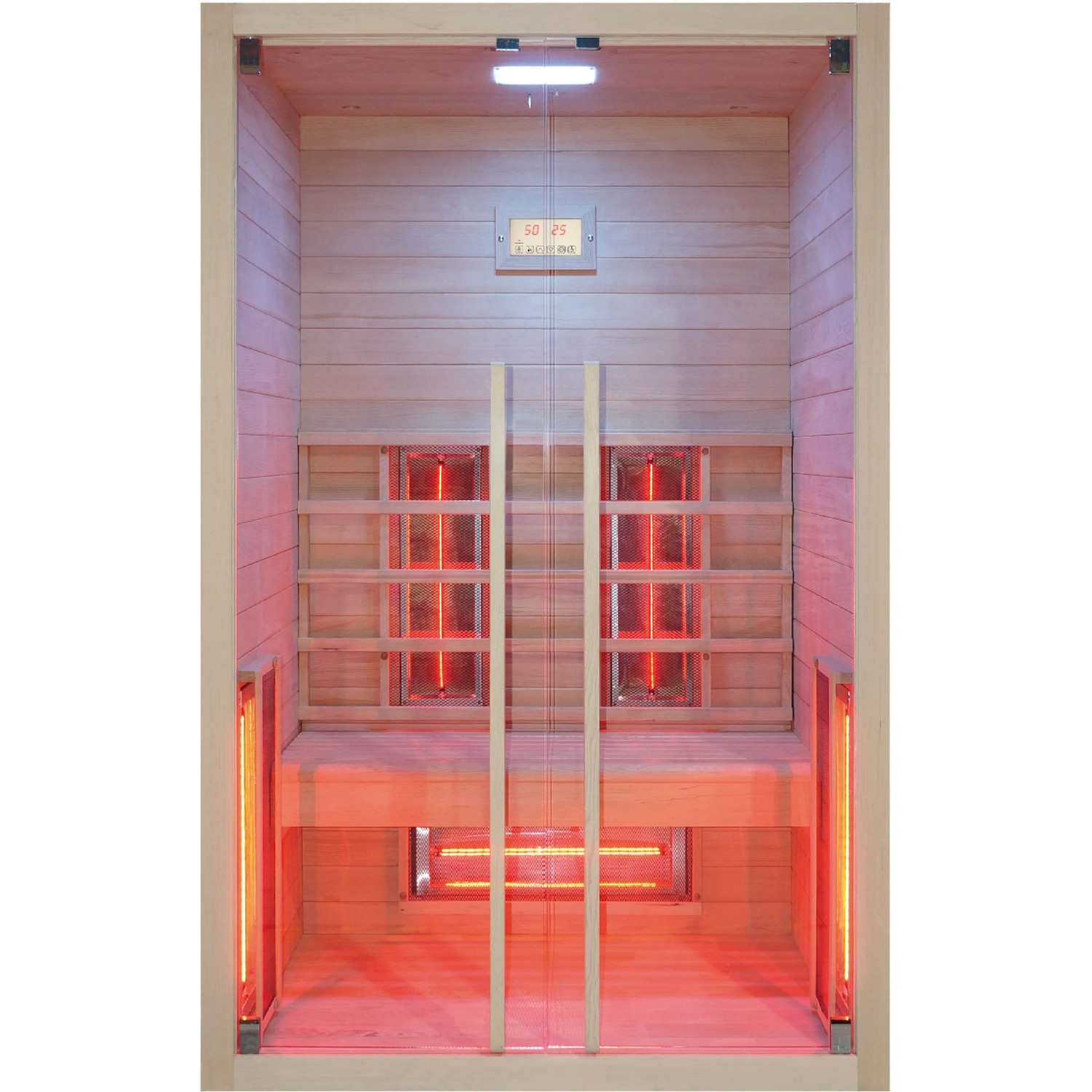 Eilo Infrarotkabine EL 102 aus Fichte, 120x90,4x190cm, mit Rotlicht-Magnesium-Strahlern.