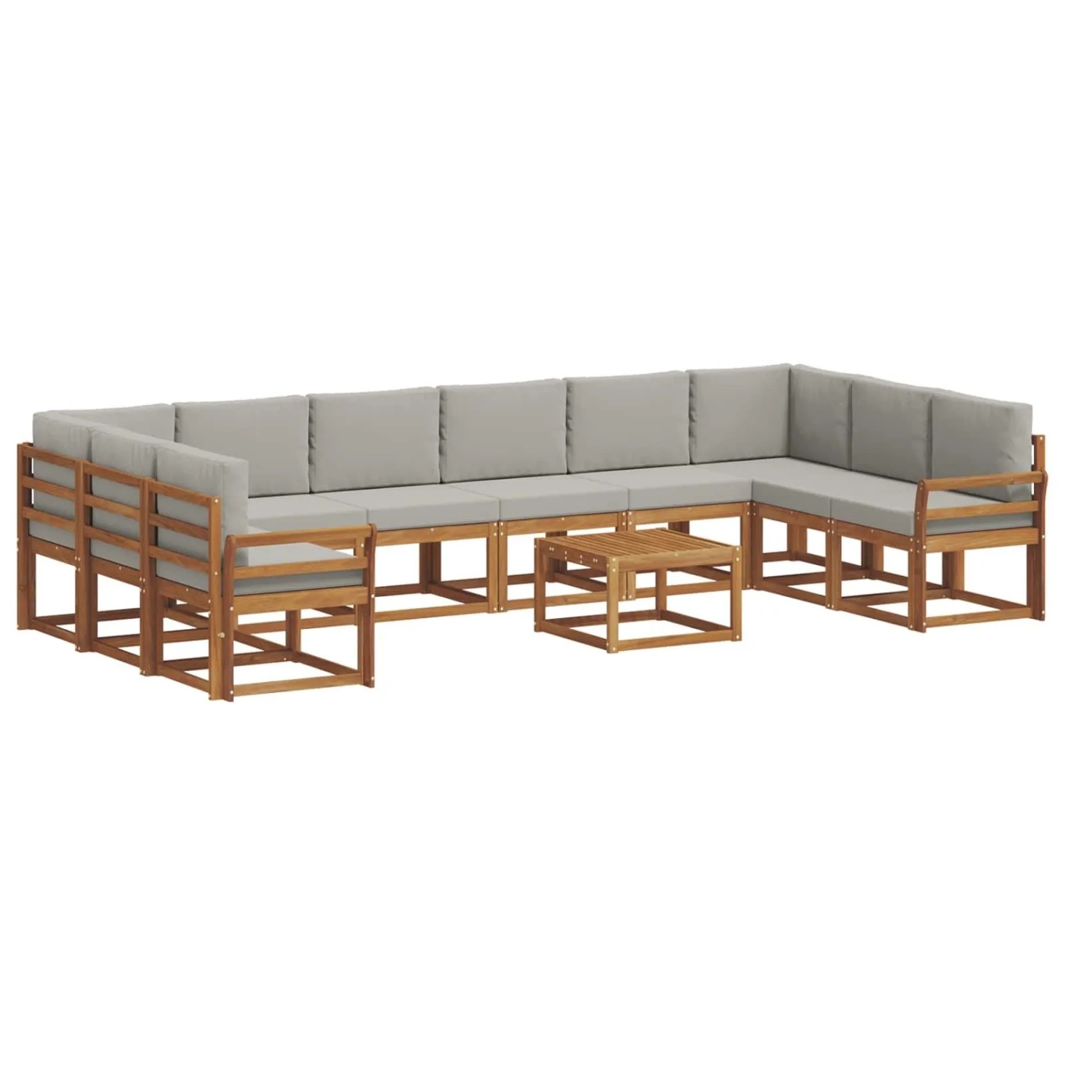 vidaXL Outdoor-Sofagarnitur mit Kissen 11-Tlg Natur und Hellgrau 3367089