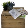 Holz-Allzweckkiste Vintage Kiefer (30x40x50cm) als Beistelltisch mit Deko-Pflanzen und Zeitschriften.