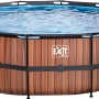 EXIT Wood Pool, brauner Stahlrahmen Pool mit Holzoptik und Sandfilterpumpe, ø 488x122 cm.