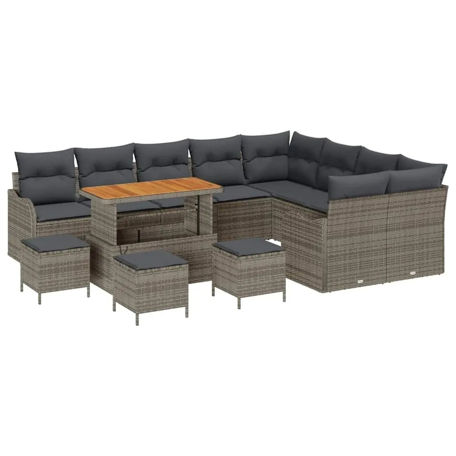 vidaXL Garten-Sofa-Set mit Kissen mit Speicher 13-Tlg Grau 3364263