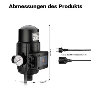 Wiltec Druckschalter SKD-2D für Pumpensteuerung im Hauswasserwerk, Abmessungen dargestellt.