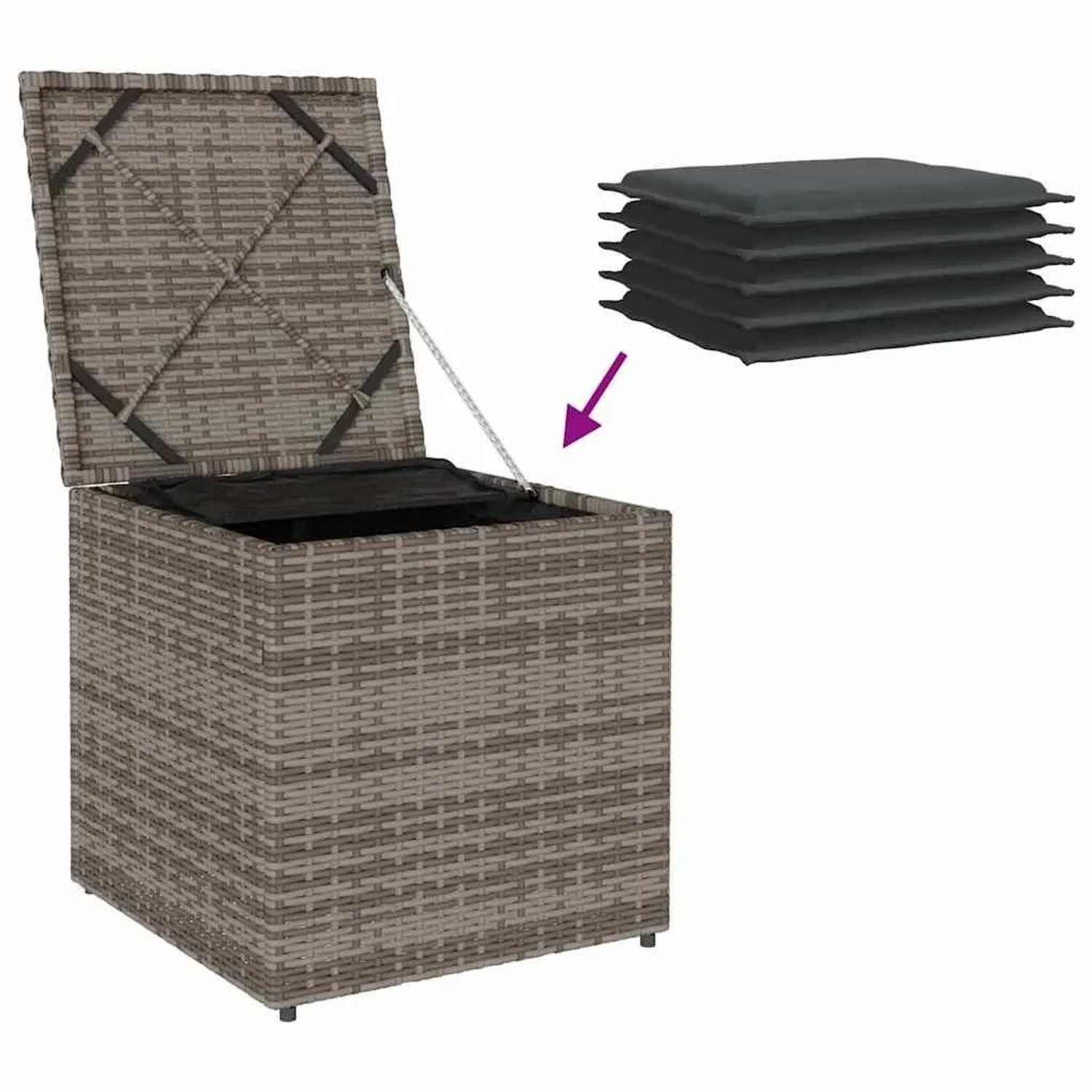 vidaXL Kissenbox mit Speicher Grau 50 x 50 x 50 cm Poly-Rattan 365410_11
