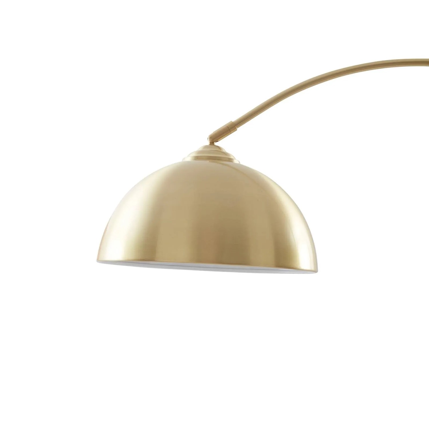 Lindby Bogenleuchte Lennart: Goldener Metall-Lampenschirm und geschwungener Arm. Moderne Stehlampe.