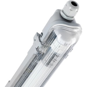 Graue LED-Feuchtraumleuchte 9W mit Rohr für z.B. Keller oder Garage.