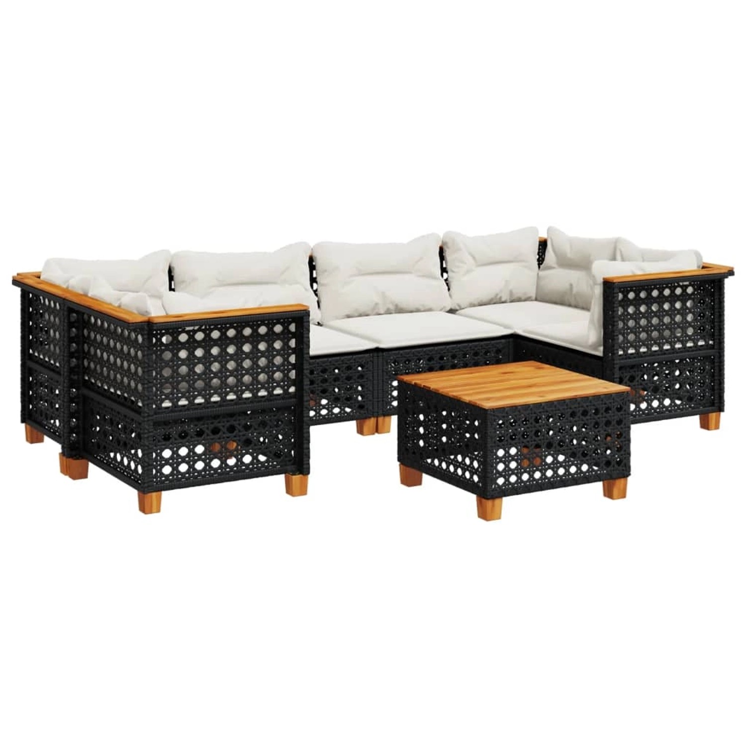 vidaXL 7-Tlg Garten-Sofagarnitur mit Kissen Schwarz Poly Rattan 3261746