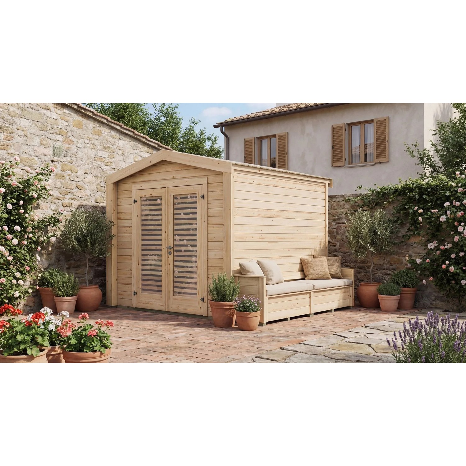 Weka Holz-Gartenhaus Killarney Satteldach Natur Unbehandelt 307 cm x 263 cm