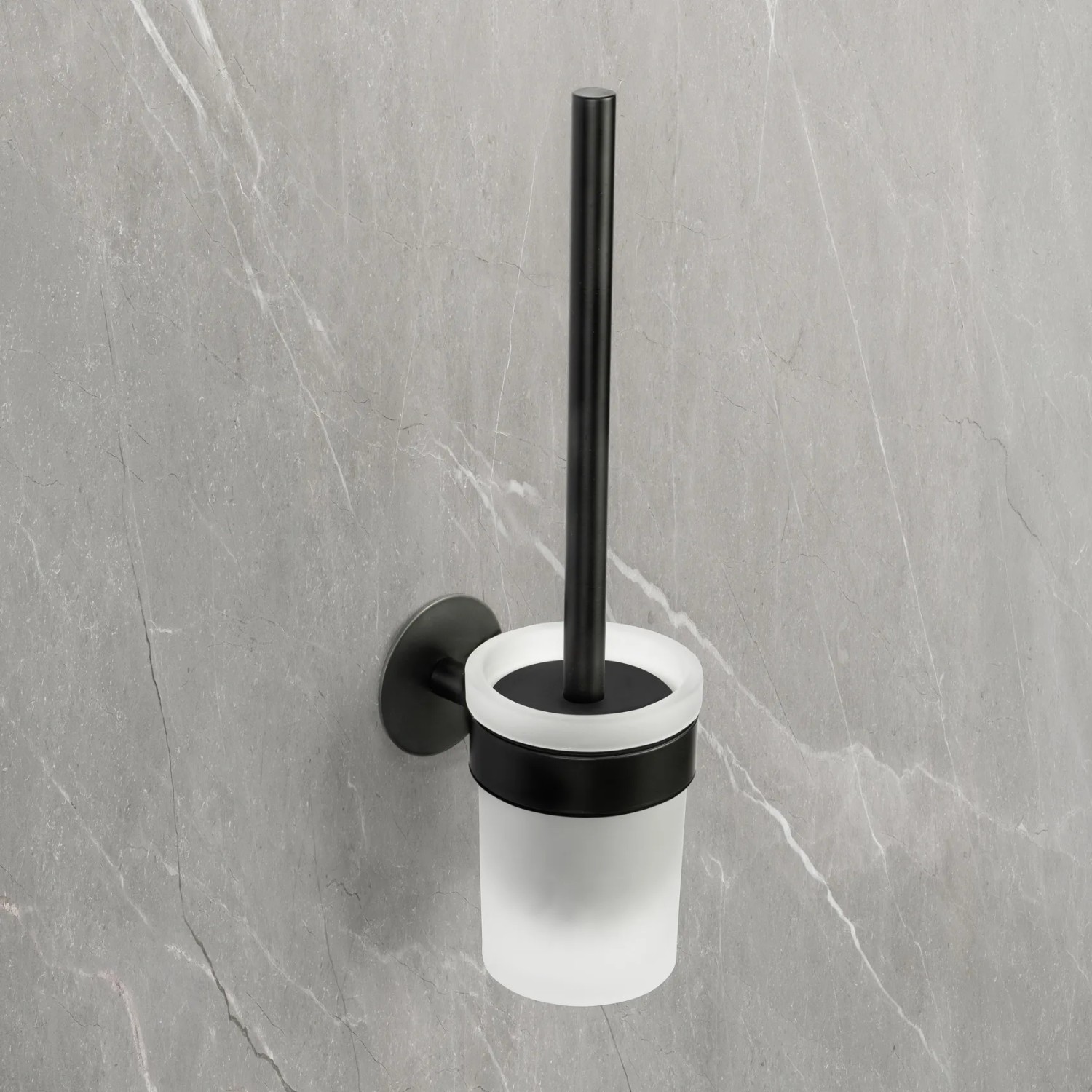Schwarze Schöner Wohnen WC-Garnitur Meleto mit satiniertem Glas, zur Wandmontage.