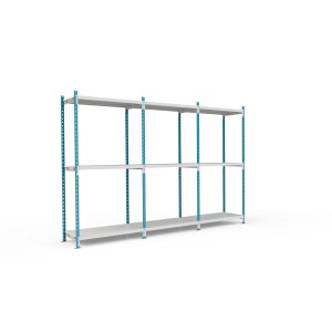 PROREGAL Fachbodenregal Maximus Pro, 240x125x60cm, 3 Ebenen, PVC-Böden, lichtblau-lichtgrau.