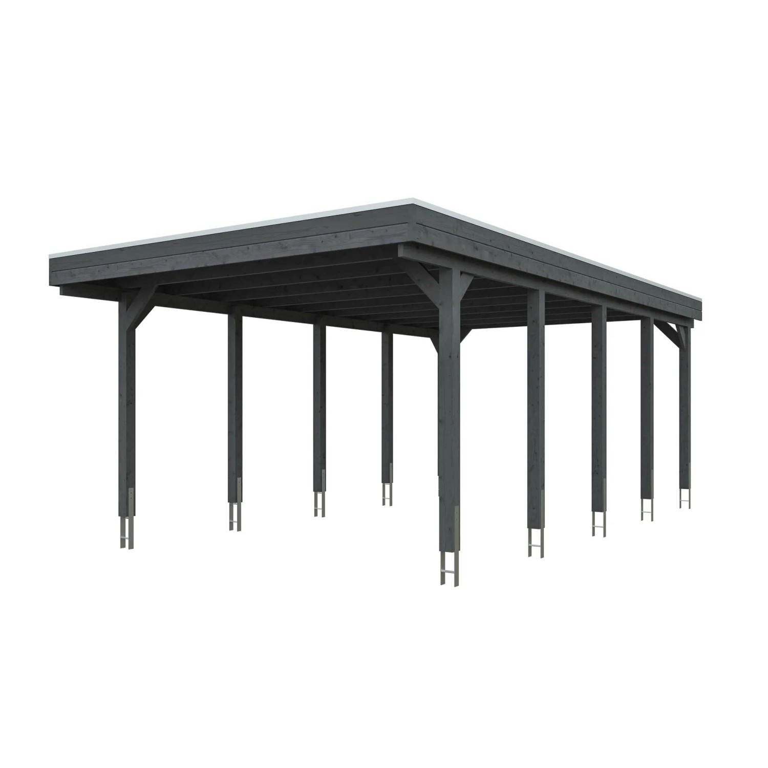 Skan Holz Carport Friesland mit Stahl-Dachplatten 402 cm x 708 cm Schiefergrau