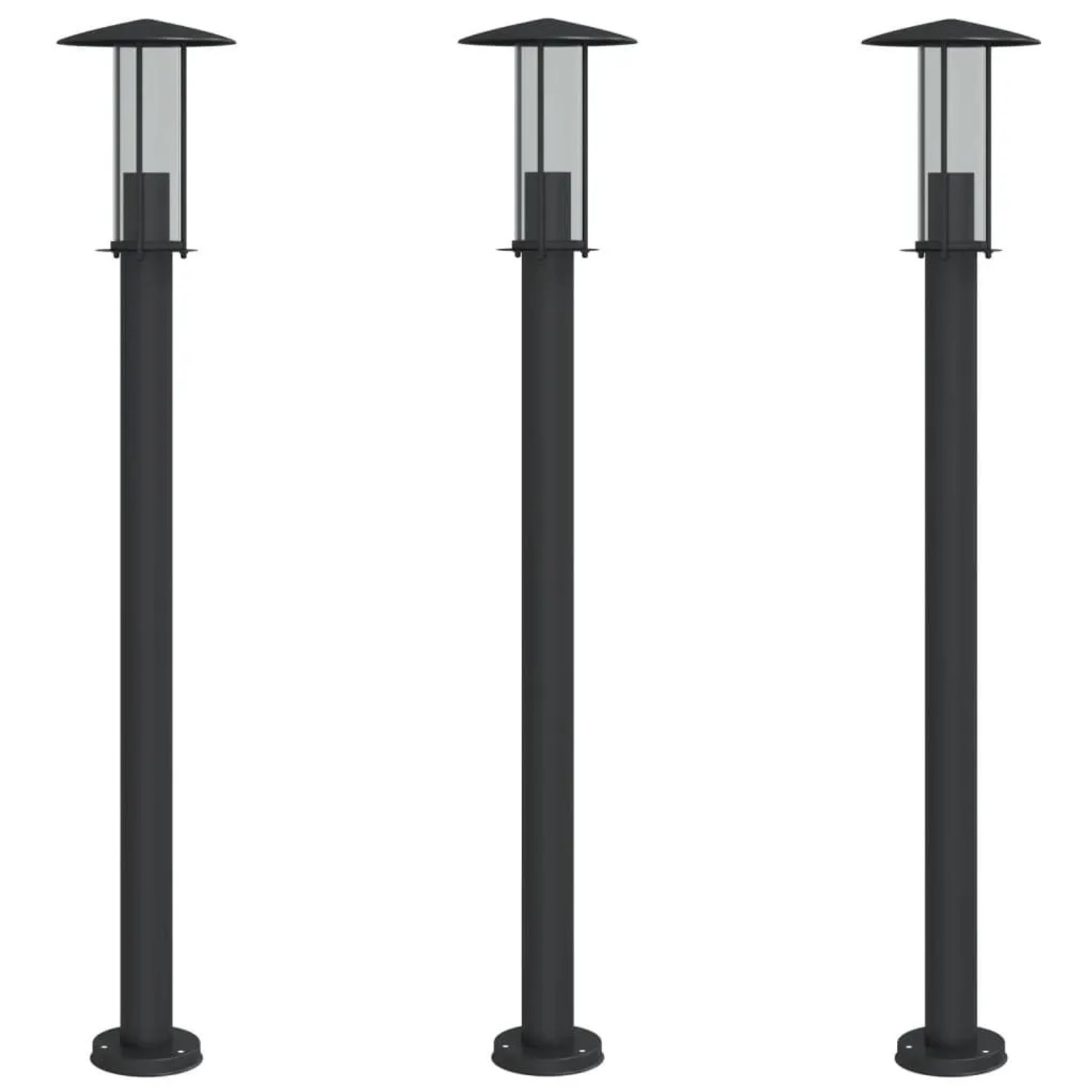 vidaXL Wegeleuchten 3 Stk Schwarz 100 cm Edelstahl 4006356