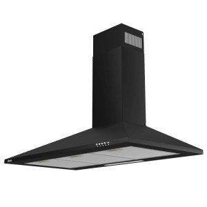 Schwarze CIARRA Dunstabzugshaube 90 cm, Wandhaube mit LED-Beleuchtung und Drucktasten. Für Abluft/Umluft.