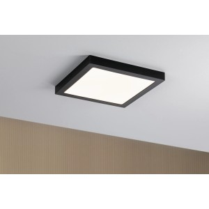 Eckiges, schwarzes Paulmann LED-Panel Abia, 30x30 cm, an der Decke montiert.