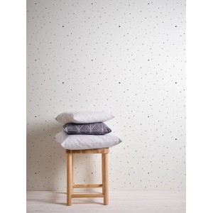 Vliestapete mit bunten Punkten für Kinderzimmer, Weiß. Dekorative Tapete mit FSC®-Zertifizierung.