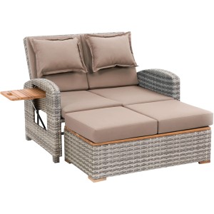2-tlg. Greemotion Gartensofa Bahia Style in Taupe mit Polyrattan-Geflecht und Holzelementen.