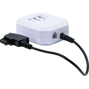 Schwaiger 4-fach Anschlussverteiler für Telefonzubehör mit Kabeln.