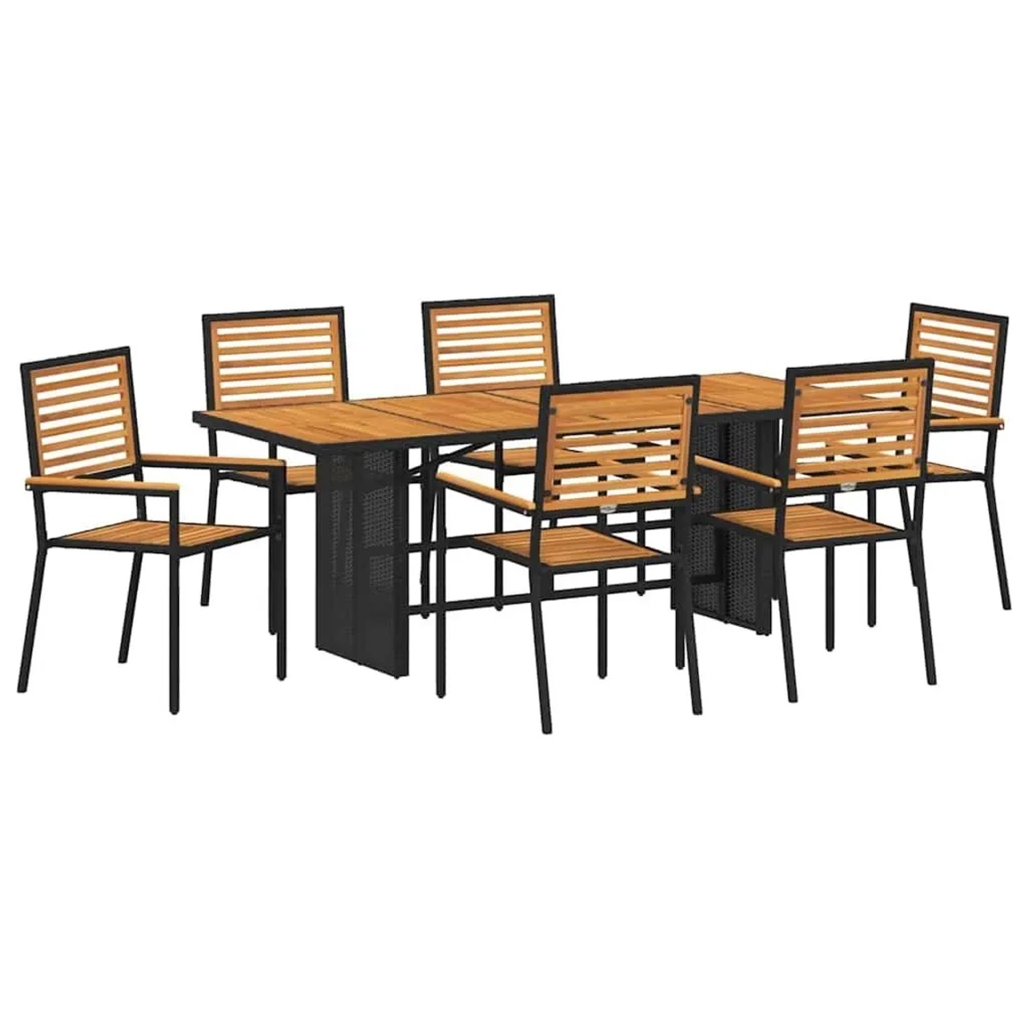 vidaXL Garten Essgruppe 7-Tlg Schwarz Poly-Rattan 3365450