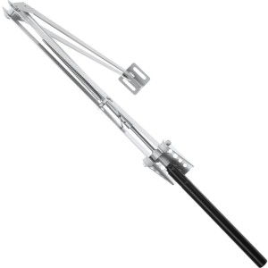 Silberner, automatischer Fensteröffner für Gewächshäuser. Temperaturgesteuert, aus verzinktem Stahl, für Belüftung.