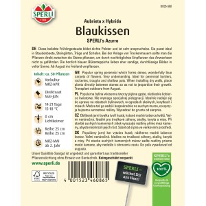 Samenpackung Sperli Blaukissen Azurro. Frühlingsblüher für Steingärten und Tröge.