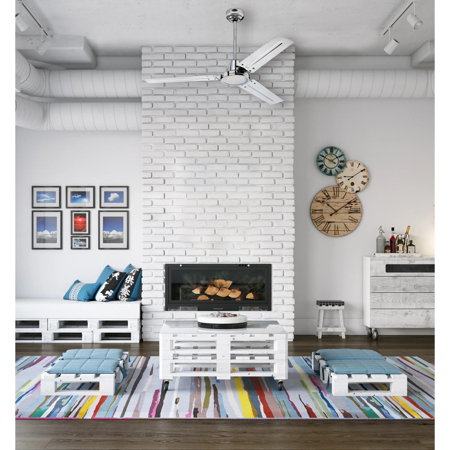 WESTINGHOUSE Deckenventilator Industrial, 122 cm, Chrom, mit Wandschalter in modernem Wohnraum.