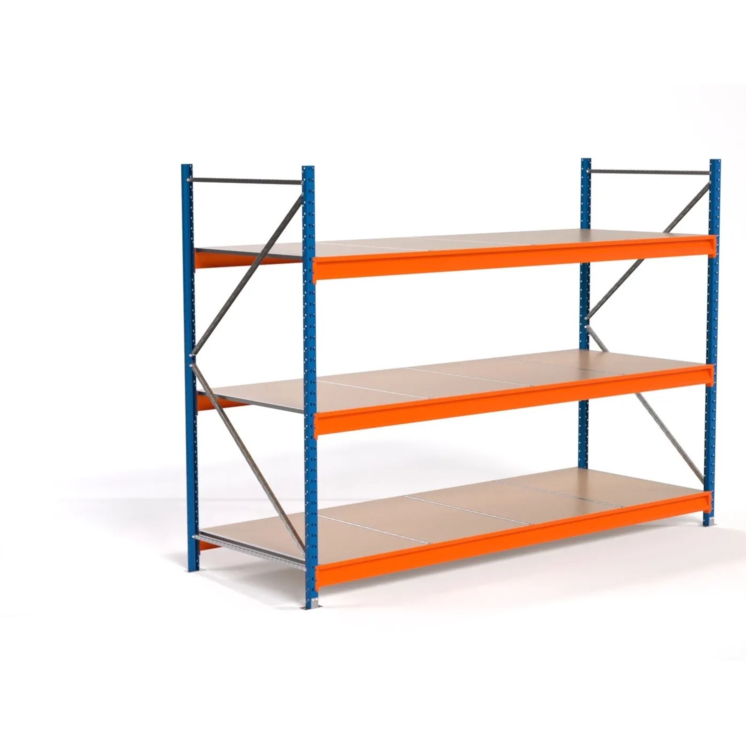 PROREGAL Industrie Weitspannregal Lagerregal MAXIMUS PRO Grundregal HxBxT 200x275x100cm 3 Spanplatten-Fachboden Fachlast 450kg Blau/Orange