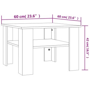 Quadratischer Couchtisch in Sonoma-Eiche Optik mit Ablagefach, 60x60x42 cm.