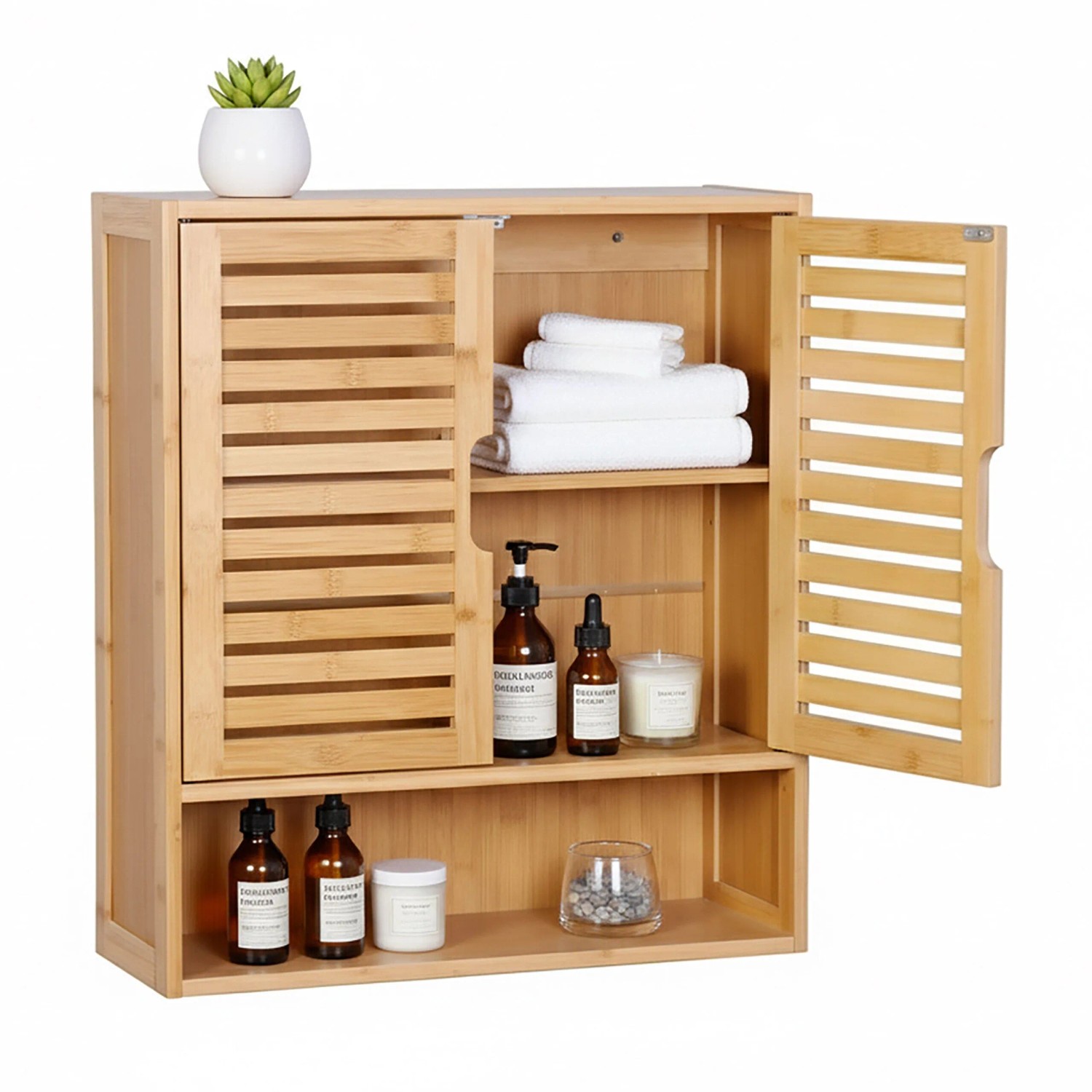 Relaxdays Hängeschrank MDF Bambus Natur Höhenverstellbar 66 cm x 59 cm x 21 cm