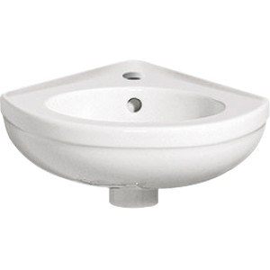 Geberit Fidelio Eckhandwaschbecken, 38 cm, weiß, mit Hahnloch und Überlauf für kleine Bäder.