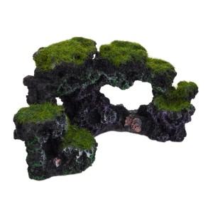 Relaxdays Aquarium Deko Stein Kunstharz Grau mit 3 Löchern 8,5 cm x 17 cm x 9 cm 150 g