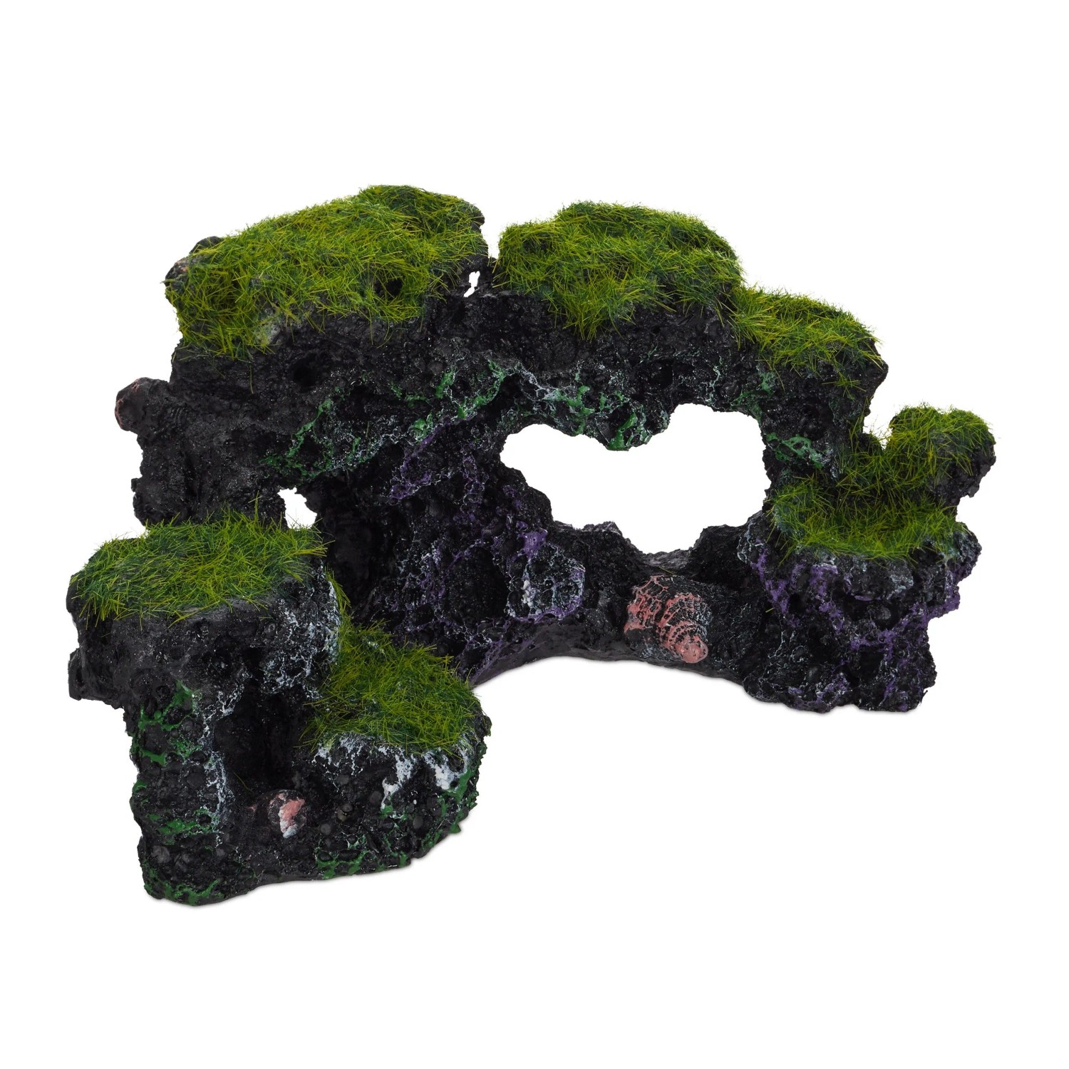 Relaxdays Aquarium Deko Stein Kunstharz Grau mit 3 Löchern 8,5 cm x 17 cm x 9 cm 150 g