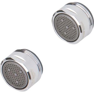 Zwei verchromte Strahlregler Perlator ECO 8 M24 mit Anti-Kalk Funktion.