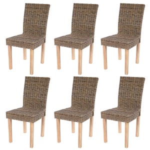 6er-Set Esszimmerstühle Littau: Polsterstühle mit Rattan-Geflecht und hellen Holzbeinen.