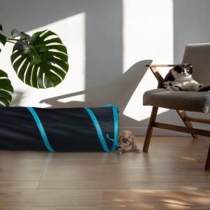 Relaxdays Katzentunnel mit Spielzeug Polyester Schwarz Faltbar 90 cm x 25 cm 190 g