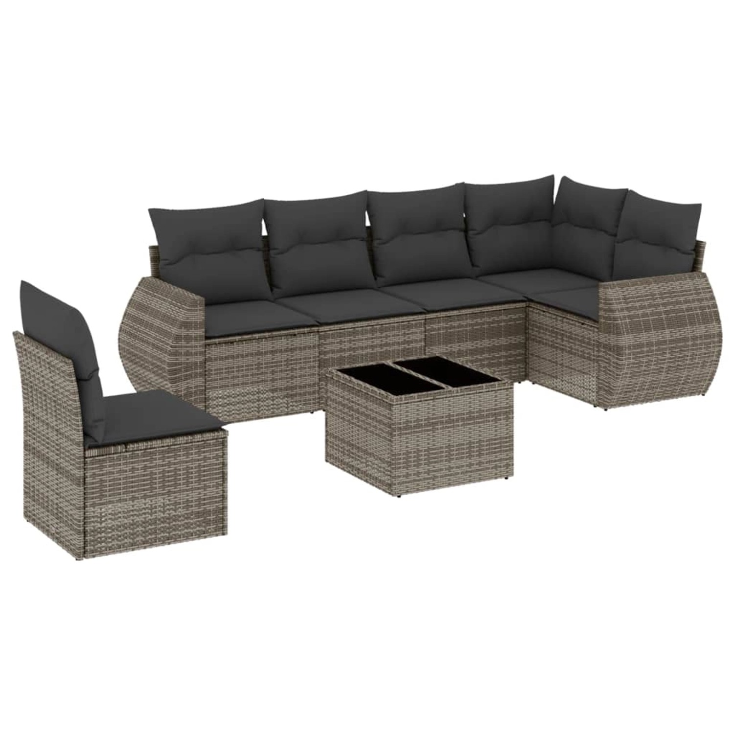vidaXL 7-Tlg Garten-Sofagarnitur mit Kissen Grau Poly Rattan 3253777 günstig online kaufen