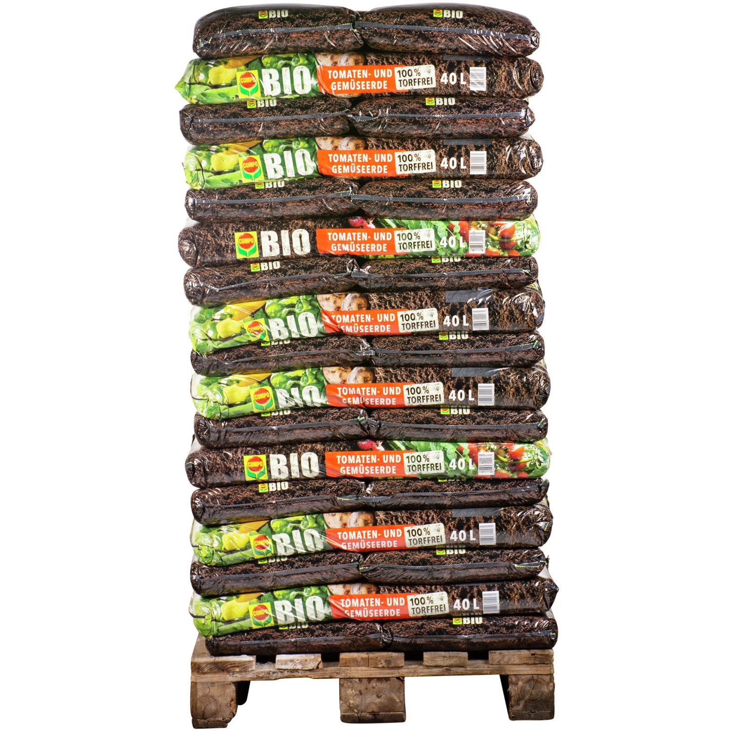 Palette Compo Bio Tomaten- und Gemüseerde, torffrei, 51 Säcke à 40L. Bio-Erde für gesundes Gemüse.