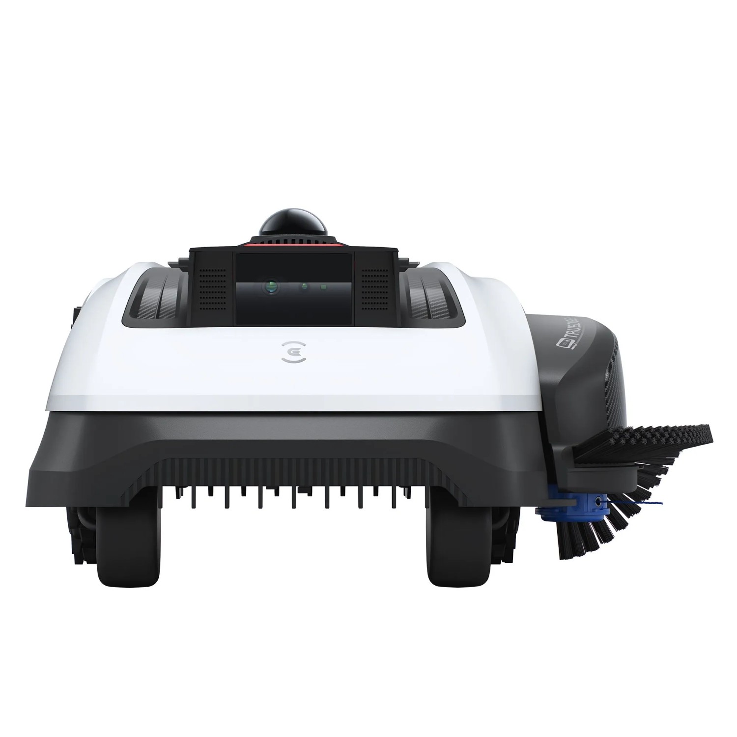 Ecovacs Mähroboter Goat O1200, weiß-schwarz, Rückansicht mit Rädern und Trimmer.