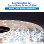 Detailaufnahme einer LED-Lichtleiste für Aica Sanitär Badspiegel, kaltweiß leuchtend.