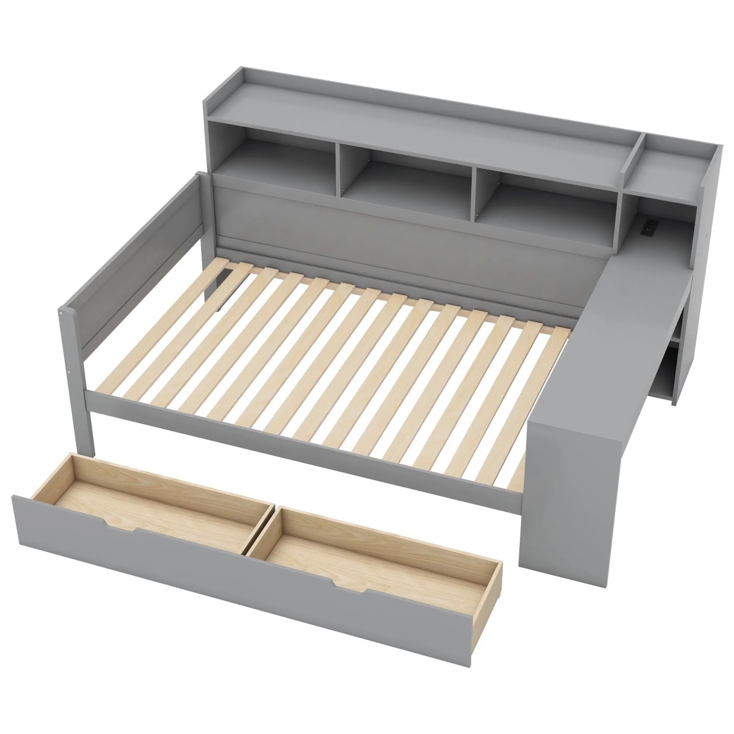 Merax Tagesbett 90x200 cm Mit Schreibtisch 2 Schubladen Steckdose USB Grau